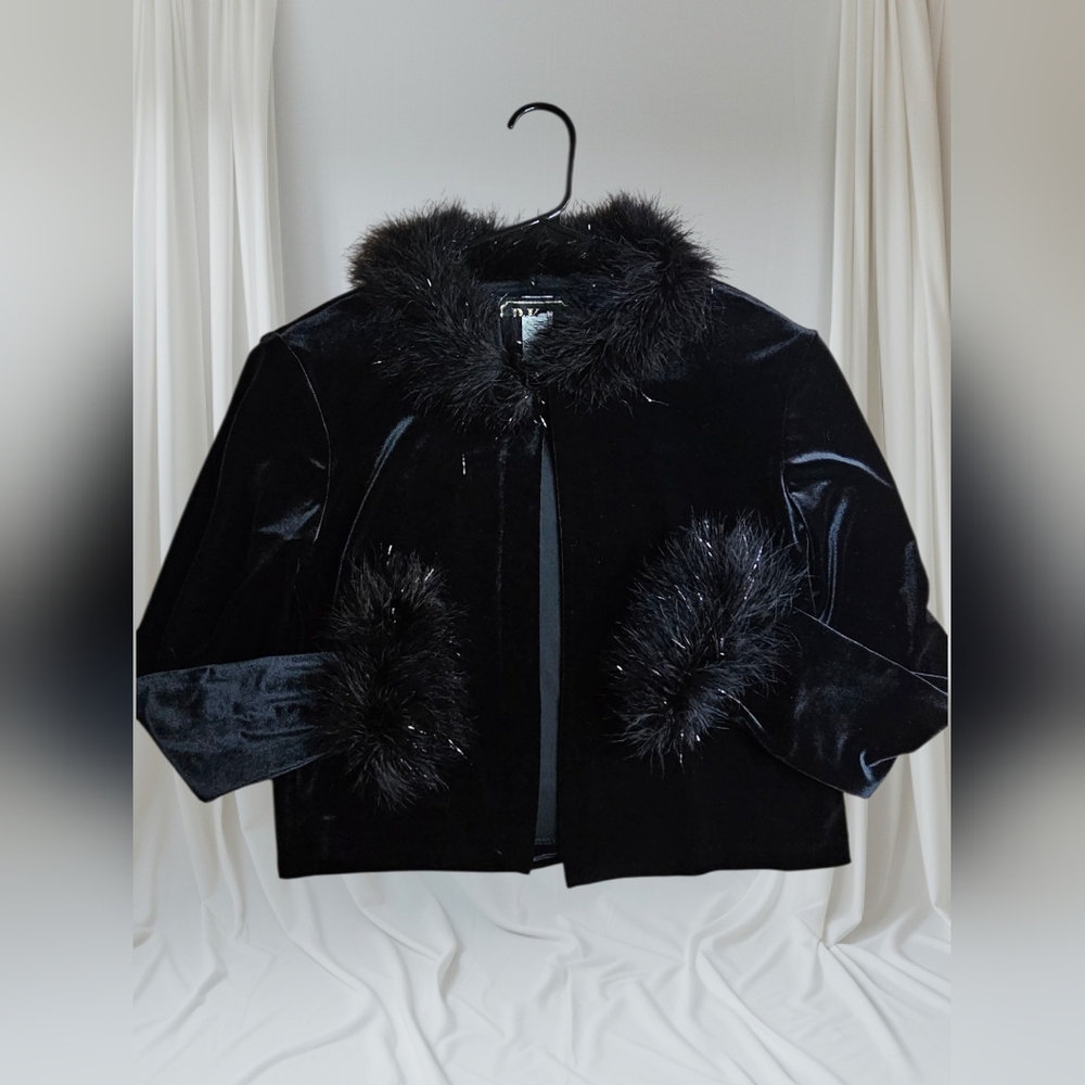 VINTAGE Y2K Velvet Marabou Feather Trim Cardigan - Picture 3 of 4